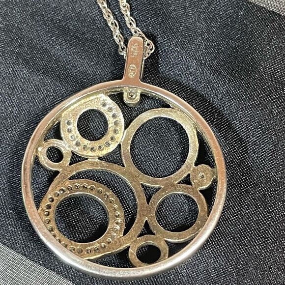 LARGE BEAUTIFUL ESTATE STERLING SILVER & DIAMOND CIRCLE PENDANT NECKLACE 18-20" - Picture 6 of 6